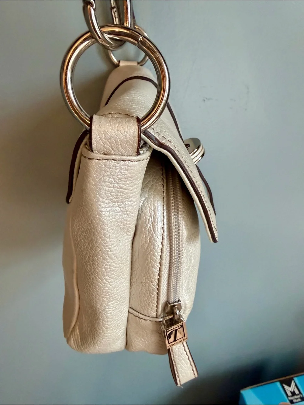 Tignanello Crossbody Genuine Leather Purse Silver Gray